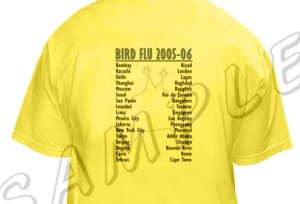 Gul t-shirt med fågelinfluensatema